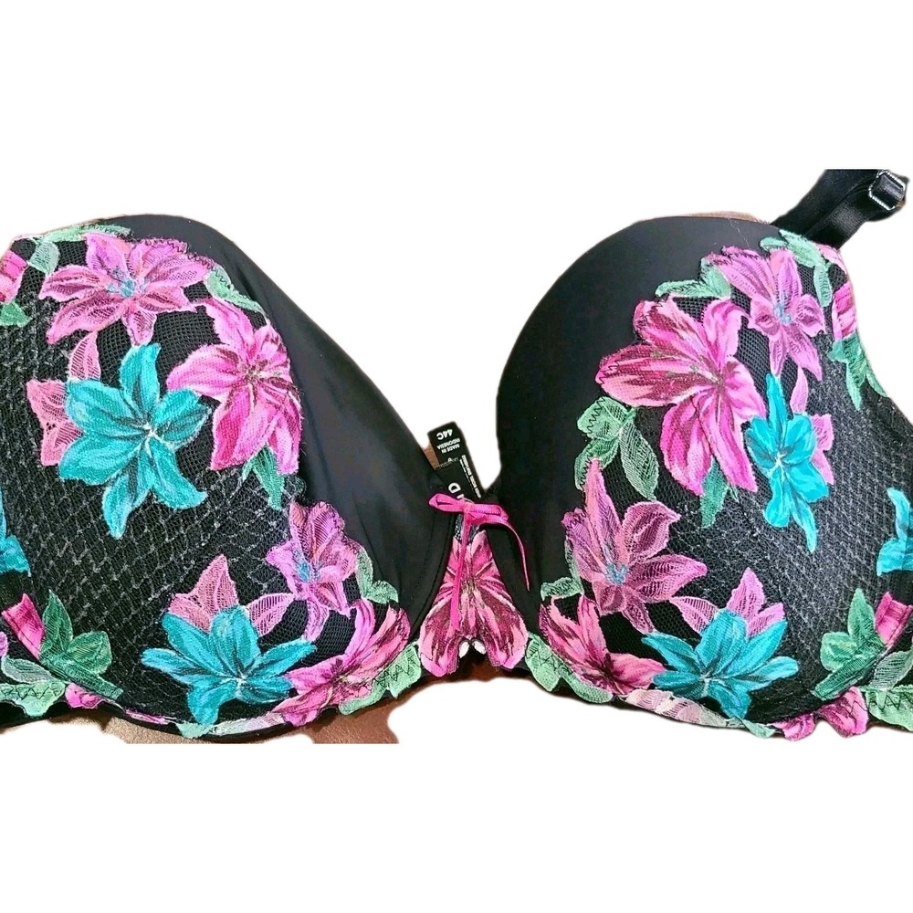 Torrid Lightly Lined Perfect T Shirt Floral Black Teal Pink Bra ‎ 44C - Picture 3 of 11